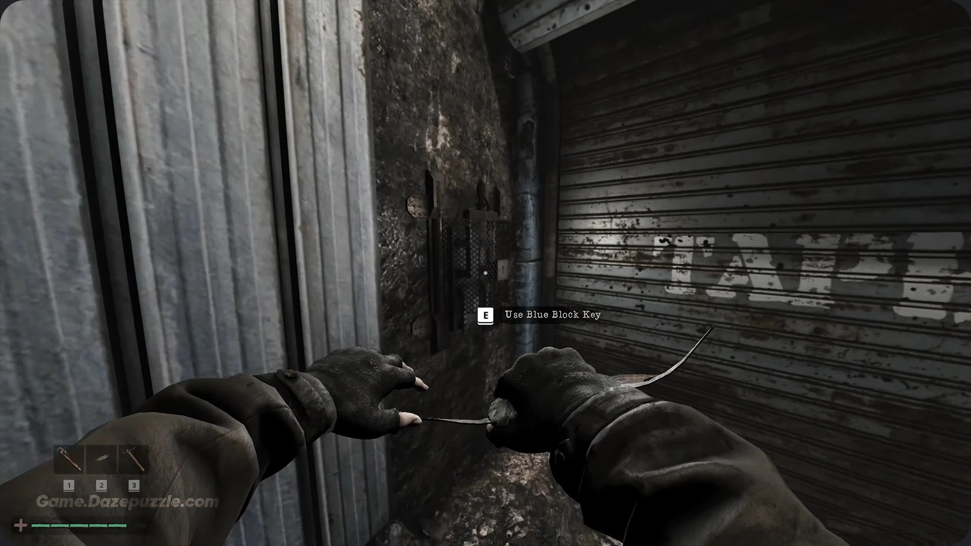 Blue Block Key to unlock the large gate