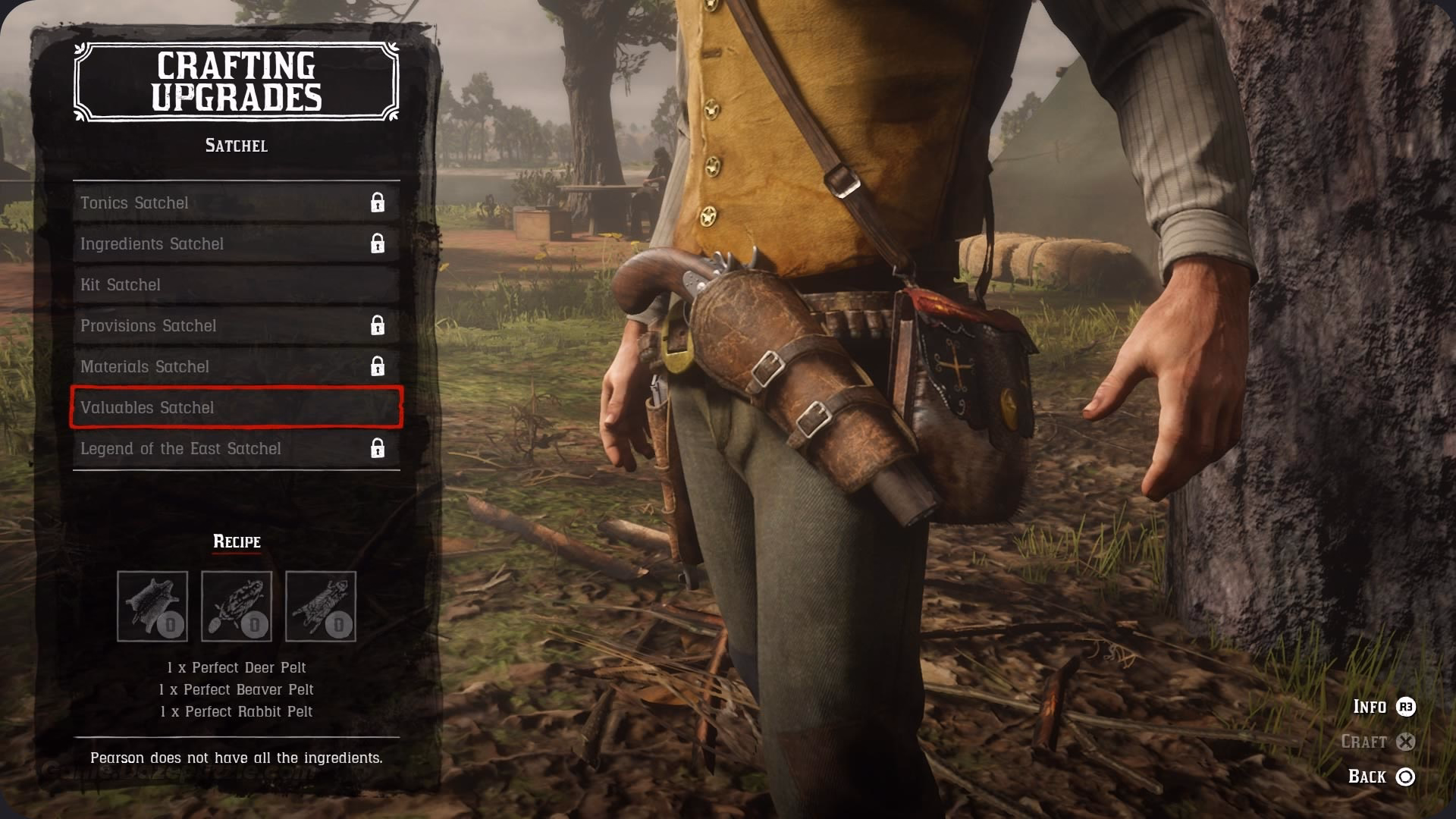 RDR2 Pearson satchel crafting menu Red Dead Redemption 2: The Ultimate Beginner's Guide