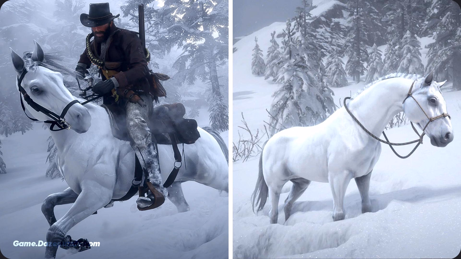 RDR2 White Arabian horse in snow Red Dead Redemption 2: The Ultimate Beginner's Guide
