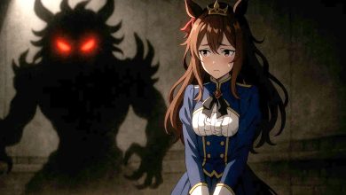 King Halo from Umamusume with her shadow appearing as a powerful monster